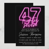 Neon Pink 47e verjaardag Uitnodiging (Voorkant / Achterkant)