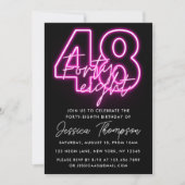 Neon Pink 48th Birthday Invitation Kaart (Voorkant)