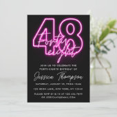 Neon Pink 48th Birthday Invitation Kaart (Staand voorkant)