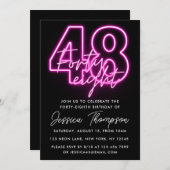 Neon Pink 48th Birthday Invitation Kaart (Voorkant / Achterkant)