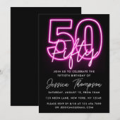 Neon Pink 50e verjaardag Uitnodiging (Voorkant / Achterkant)