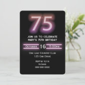 Neon Pink 75th Verjaardagsfeestuitnodiging Kaart (Staand voorkant)