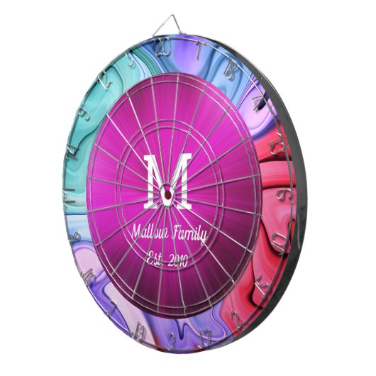 Neon Pink Abstract Waves Family Game Dartboard Dartbord (Voorkant Rechts)