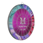 Neon Pink Abstract Waves Family Game Dartboard Dartbord (Voorkant Links)