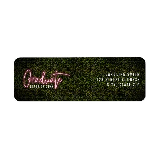 Neon Pink "Afstuderen" Klasse Greenery Afstuderen Etiket (Voorkant)