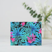 Neon Pink and Blue Tropical Plant Pattern Briefkaart (Staand voorkant)