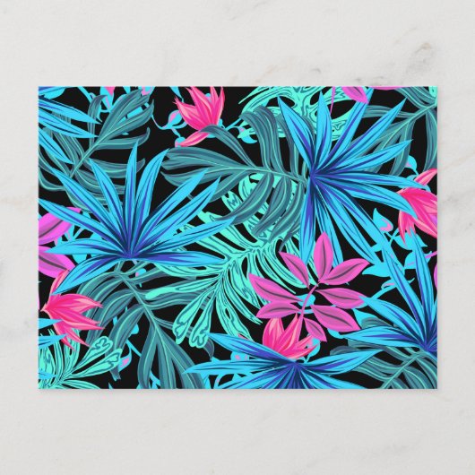 Neon Pink and Blue Tropical Plant Pattern Briefkaart (Voorkant)