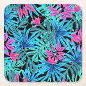 Neon Pink and Blue Tropical Plant Pattern Kartonnen Onderzetters (Voorkant)