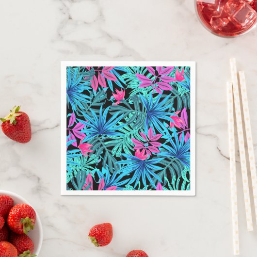 Neon Pink and Blue Tropical Plant Pattern Servet (Insitu)