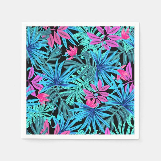 Neon Pink and Blue Tropical Plant Pattern Servet (Voorkant)