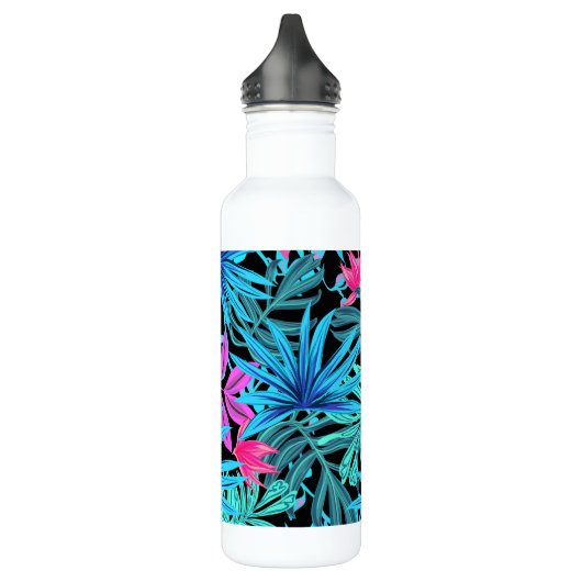 Neon Pink and Blue Tropical Plant Pattern Waterfles (Links)