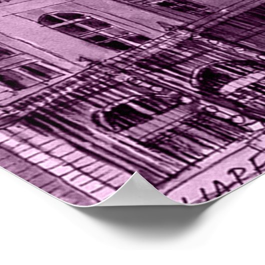 Neon pink and cobalt bridge arcs over a luminous c poster (Hoek)