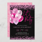 Neon Pink and Gold Sparking Party Invitation Kaart (Voorkant / Achterkant)
