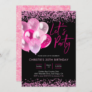Neon Pink and Gold Sparking Party Invitation Kaart