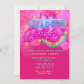Neon Pink and Yellow Happy Birthday Party Kaart (Voorkant)