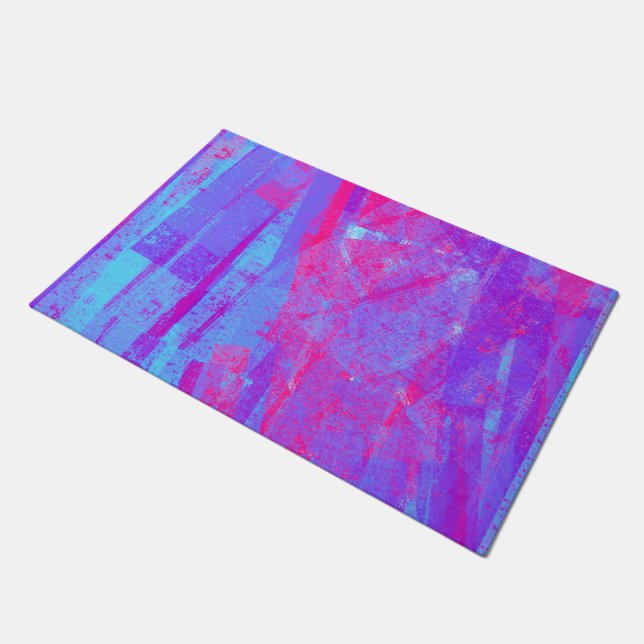 Neon Pink & Aqua Blue Abstract Deurmat (Schuin)