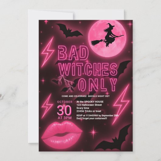 Neon Pink Bad Witches Halloween Girls Night Out Kaart (Voorkant)