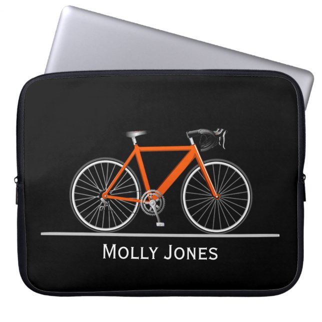 Neon Pink Bike met naam op zwart Laptop Sleeve (Voorkant)