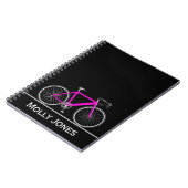 Neon Pink Bike met naam op zwart Notitieboek (Linkerzijde)