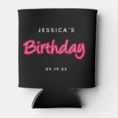 Neon Pink & Black Birthday Party Girl Blikjeskoeler (Voorkant)