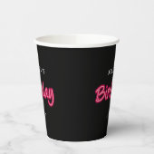 Neon Pink & Black Birthday Party Girl Papieren Bekers (Links)