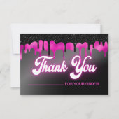 Neon Pink Black druppelen glitter dank u kaart (Voorkant)