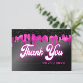 Neon Pink Black druppelen glitter dank u kaart (Staand voorkant)