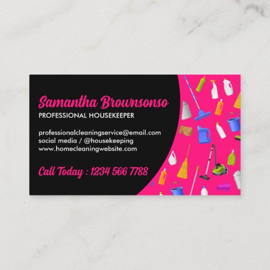 Neon Pink Black Modern House Cleaning Service Visitekaartje (Achterkant)