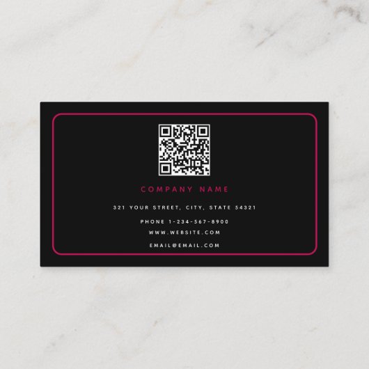 Neon Pink Black Nail Salon-technicus QR-code Visitekaartje (Achterkant)