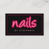Neon Pink Black Nail Salon-technicus QR-code Visitekaartje (Voorkant)