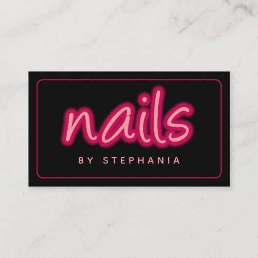 Neon Pink Black Nail Salon-technicus QR-code Visitekaartje (Voorkant)