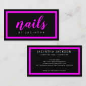Neon Pink Black Nail-technicus Salon Retro Aangepa Visitekaartje (Voorkant / Achterkant)