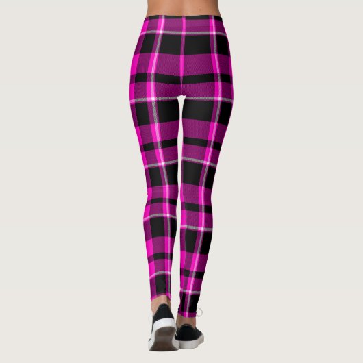 Neon Pink & Black Tartan Scottish Pset Leggings (Achterkant)