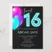 Neon Pink, Blauw, Paarse Sweet Sixteen-ballonnen Kaart (Voorkant)