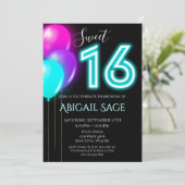 Neon Pink, Blauw, Paarse Sweet Sixteen-ballonnen Kaart (Staand voorkant)