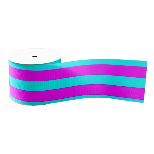 Neon Pink Blauwgroen Moderne Stripes Patroon Grosgrain Lint (Spoel)