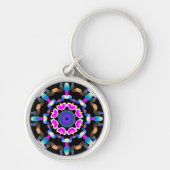 *~* Neon Pink Blue Mandala op zwart Sleutelhanger (Voorkant)