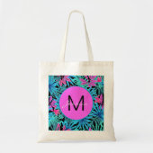 Neon Pink Blue Tropical Plant Patroon op maat Tote Bag (Voorkant)