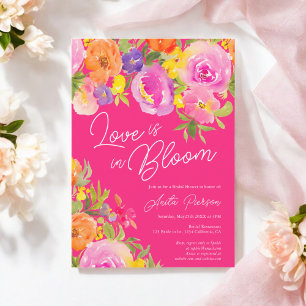 Neon Pink Bold floral waterverf vrijgezellenfeest Kaart