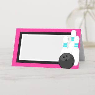Neon Pink Bowling vouwlabel of naam Kaarten Plaatskaartje