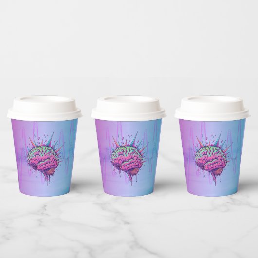 Neon Pink Brain Paper Cups Papieren Bekers (Multi)