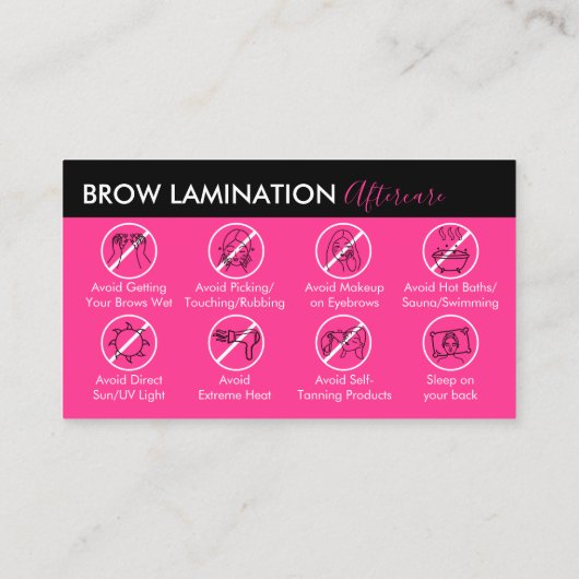 Neon Pink Brow Lamination Handleiding Visitekaartje (Achterkant)