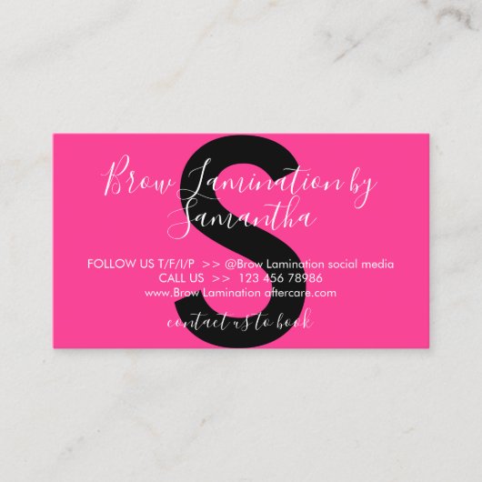 Neon Pink Brow Lamination Handleiding Visitekaartje (Voorkant)