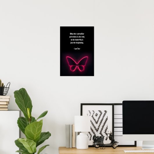 Neon Pink Butterfly Poster (Thuiskantoor)