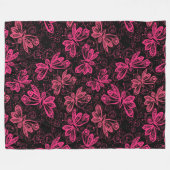Neon Pink Buttflies Fleece Deken (Voorkant (Horizontaal))