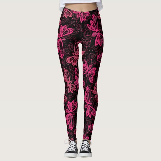 Neon Pink Buttflies Leggings (Voorkant)