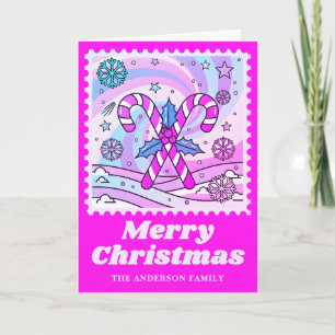 Neon Pink Candy Canes Postzegel Kerstmis Feestdagen Kaart