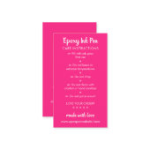 Neon Pink Care-instructies voor de Epoxy Pen Notitiekaartje (Voorkant / Achterkant in situ)