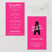 Neon Pink Care-instructies voor de Epoxy Pen Notitiekaartje (Voorkant / Achterkant)
