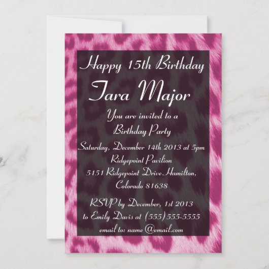 Neon Pink Cheetah Print Birthday party uitnodiging (Voorkant)